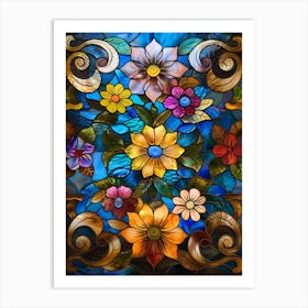 Colorful Stained Glass Flowers 18 Art Print