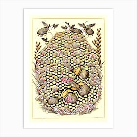 Inside Beehive Swarming Bees Vintage Art Print