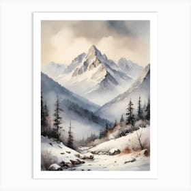 Vintage Muted Winter Mountain Landscape (8) Art Print