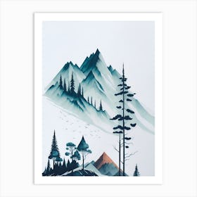 Mountain And Forest In Minimalist Watercolor Vertical Composition 370 Art Print