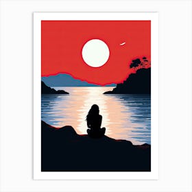 Sunset Silhouette Of A Woman, Loneliness Art Print