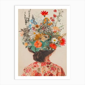 Vintage art Flowers In The Head Art Print