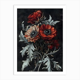 Dark Gothic Red Anemones Art Print