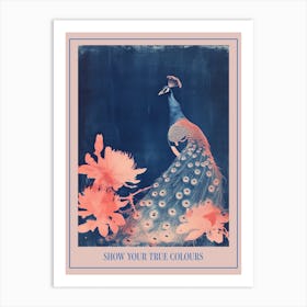 Cyanotype Inspired Peacock In The Leaves 2 Poster Art Print