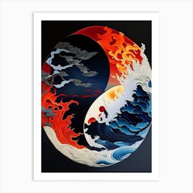 Fire And Water 4, Yin and Yang Japanese Ukiyo E Style Art Print