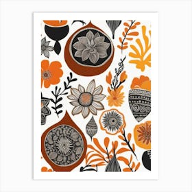 Orange And Black Floral Pattern 1 Art Print