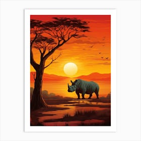 Rhinoceros Sunset Painting 4 Art Print