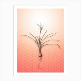 Rain Lily Vintage Botanical in Peach Fuzz Hishi Diamond Pattern n.0109 Art Print
