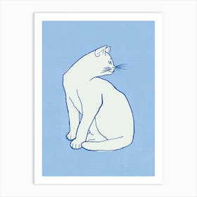 Cat Sitting On A Blue Background 1 Art Print