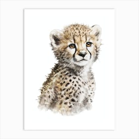 Baby Cheetah Cute Watercolor Painting Portrait Art Print