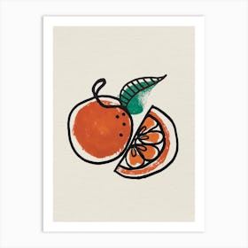 Abstract Orange Fruit Line Art Orange and Green Art Print