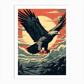 Vintage Bird Linocut Eagle 3 Art Print