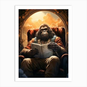 Ape Reading A Book Art Print