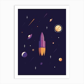 Rocket And Flying Saucers Art Print