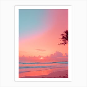 A Pink And Orange Sunset On A Beach Photography 1 Art Print