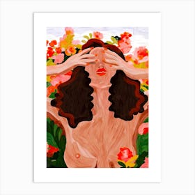 Nude Woman In Flowers Art Print