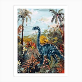 Dinosaur With Tropical Leaves Painting 3 Art Print