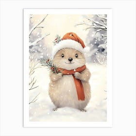 Santa Hat Hedgehog Art Print