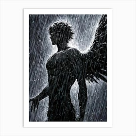 Dark Angle Silhouette in The Rain Art Print