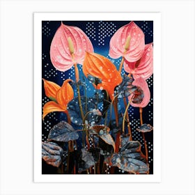 Surreal Florals Flamingo Flower 1 Flower Painting Art Print