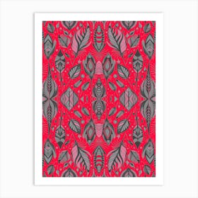 Neon Vibe Abstract Peacock Feathers Black And Red 1 Art Print