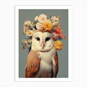 Bird With A Flower Crown Barn Owl 2 Art Print