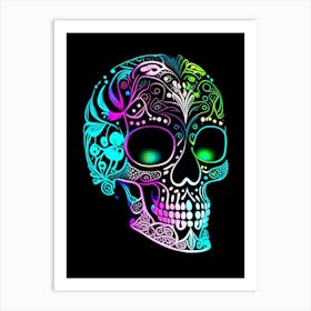Skull With Neon Accents 2 Doodle Art Print