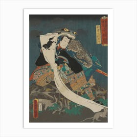 Figure Climbing On A Rock, With A Very Large Frog On His Back With The Frog S Chin Resting On The Man S Head, Wearing Art Print