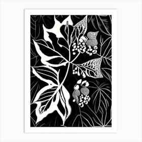 Bayberry Leaf Linocut Art Print