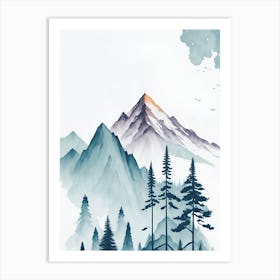 Mountain And Forest In Minimalist Watercolor Vertical Composition 84 Art Print