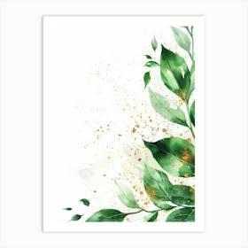 Watercolor Background With Green Leaves Art Print