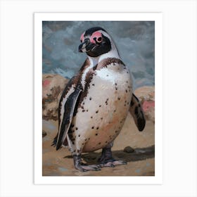 African Penguin Floreana Island Oil Painting 2 Art Print