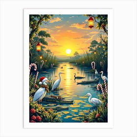 Christmas Egrets Art Print