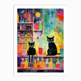 Colourful Cats In The Alchemy With Potions 3 Art Print