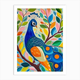 Peacock On The Tree Branches With Leaves Painting 1 Art Print