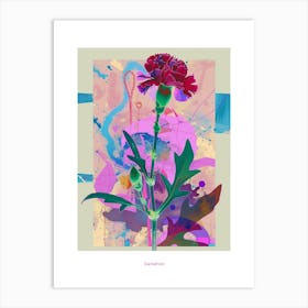 Carnation (Dianthus) 4 Neon Flower Collage Poster Art Print