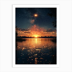 Night Sky Over Lake 4 Art Print