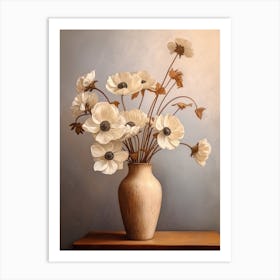 Anemone, Autumn Fall Flowers Sitting In A White Vase, Farmhouse Style 2 Art Print