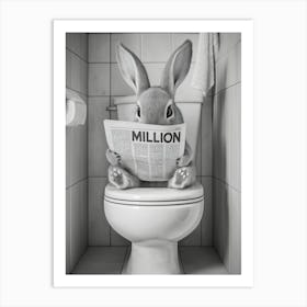 Rabbit On The Toilet Print Bathroom Print Rabbit Lover Gift Funny Bathroom Art Print