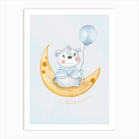 Teddy Bear On The Moon Kids and Nursery Art Print