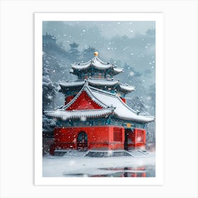 Chinese Pagoda In Snow Art Print