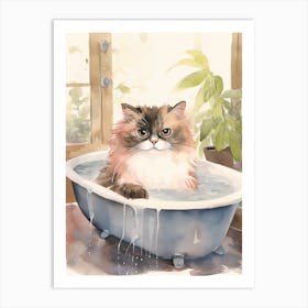 Himalayan Cat In Bathtub Botanical Bathroom 1 Art Print