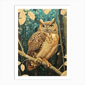 Burmese Fish Owl Relief Illustration 4 Art Print