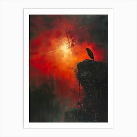 Crow At Sunset, Bichromatic, Surrealism, Impressionism Art Print