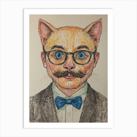 Cat With Glasses And Bow Tie Art Print