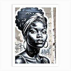 Vintage Graffiti Mural Of Beautiful Black Woman 144 Art Print