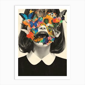 Girl With Butterflies On Her Face Art Print