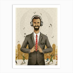 Man With Headphones 10 Art Print