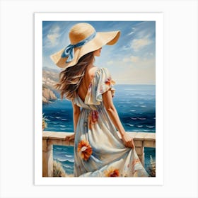 Woman in summer dress looking at the sea 20 Art Print