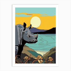 Simple Line Rhino Illustration 1 Art Print